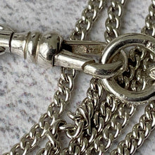 Cargar imagen en el visor de la galería, Edwardian 58” Long Guard Chain Silver Necklace & Swivel Dog Clip. Antique Art Deco Sterling Silver Curb Chain Sautoir Necklace, Muff Chain