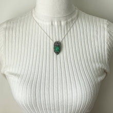 Lade das Bild in den Galerie-Viewer, Antique Art Deco Silver & Simulated Carved Jade Dress Clip. 1920s Green Czech Peking Glass Sterling Silver Flower Brooch Pendant