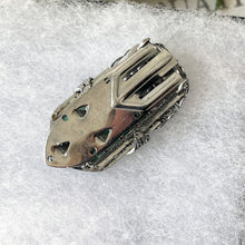 Lade das Bild in den Galerie-Viewer, Antique Art Deco Silver & Simulated Carved Jade Dress Clip. 1920s Green Czech Peking Glass Sterling Silver Flower Brooch Pendant