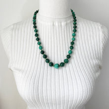 Load image into Gallery viewer, Vintage Art Deco Malachite Gemstone Bead Necklace. Carved Graduated Natural Malachite Bead Necklace 25"/59cm. Scottish Malachite Necklace.