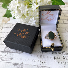 Cargar imagen en el visor de la galería, Antique Edwardian 9ct Rose Gold Scottish Bloodstone Ring. Signet Seal Style Ring, Chester 1916. English Etruscan Revival Ring, Size R/8-1/4