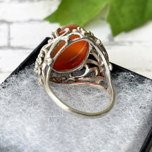 Cargar imagen en el visor de la galería, Antique Arts & Crafts Silver Carnelian Floral Ring. Edwardian Art Nouveau Sterling Silver Dome Statement Ring, Size UK N-1/2, US 7