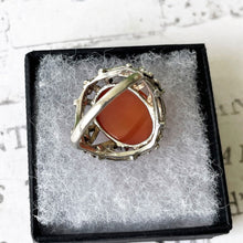 Cargar imagen en el visor de la galería, Antique Arts & Crafts Silver Carnelian Floral Ring. Edwardian Art Nouveau Sterling Silver Dome Statement Ring, Size UK N-1/2, US 7