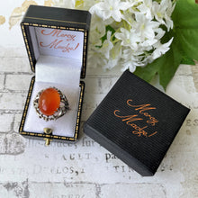 Cargar imagen en el visor de la galería, Antique Arts & Crafts Silver Carnelian Floral Ring. Edwardian Art Nouveau Sterling Silver Dome Statement Ring, Size UK N-1/2, US 7