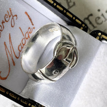 Cargar imagen en el visor de la galería, Antique English Silver Wide Band Buckle Ring, 1901 Hallmarks. Victorian Sterling Silver Unisex Ring. Chunky D-Band Ring, Size UK P-1/2, US 8