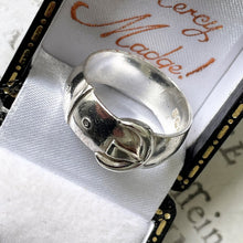 Cargar imagen en el visor de la galería, Antique English Silver Wide Band Buckle Ring, 1901 Hallmarks. Victorian Sterling Silver Unisex Ring. Chunky D-Band Ring, Size UK P-1/2, US 8