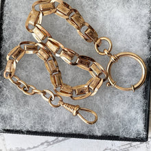 Carica l'immagine nel visualizzatore di Gallery, Antique 14ct Rolled Rose Gold Fancy Link Short Watch Chain. Edwardian Engraved Albertina, Dog Clip & Large Bolt Ring. Watch Chain Bracelet
