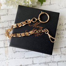 Carica l'immagine nel visualizzatore di Gallery, Antique 14ct Rolled Rose Gold Fancy Link Short Watch Chain. Edwardian Engraved Albertina, Dog Clip & Large Bolt Ring. Watch Chain Bracelet