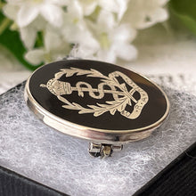 Cargar imagen en el visor de la galería, Antique Royal Army Medical Corps Silver Sweetheart Brooch, 1916 Hallmark. Edwardian Piqué Work Miniature Army Badge Pin. Love Token Jewelry