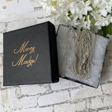 Cargar imagen en el visor de la galería, Edwardian 58” Long Guard Chain Silver Necklace & Swivel Dog Clip. Antique Art Deco Sterling Silver Curb Chain Sautoir Necklace, Muff Chain