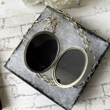 Cargar imagen en el visor de la galería, Antique Edwardian Sterling Silver Locket Pendant Necklace. Large Engraved Monogram Puffy Oval Locket & Chain. Antique Photo/Keepsake Locket