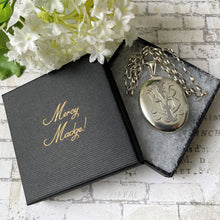 Cargar imagen en el visor de la galería, Antique Edwardian Sterling Silver Locket Pendant Necklace. Large Engraved Monogram Puffy Oval Locket & Chain. Antique Photo/Keepsake Locket