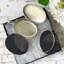 Cargar imagen en el visor de la galería, Antique Edwardian Sterling Silver Locket Pendant Necklace. Large Engraved Monogram Puffy Oval Locket & Chain. Antique Photo/Keepsake Locket