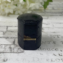 Lade das Bild in den Galerie-Viewer, Antique Blue Leather "Russells" Jewellers Ring Box. English Victorian Engagement Ring Box. Dark Blue/Black Kidskin Display/Staging Ring Box