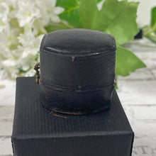 Lade das Bild in den Galerie-Viewer, Antique Blue Leather "Russells" Jewellers Ring Box. English Victorian Engagement Ring Box. Dark Blue/Black Kidskin Display/Staging Ring Box