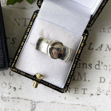 Cargar imagen en el visor de la galería, Antique English Silver Wide Band Buckle Ring, 1901 Hallmarks. Victorian Sterling Silver Unisex Ring. Chunky D-Band Ring, Size UK P-1/2, US 8