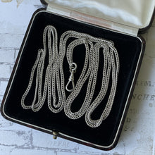 Cargar imagen en el visor de la galería, Victorian Silver 58” Long Guard Chain Necklace. Antique Curb Link Wheat Chain Sautoir Necklace. Sterling Silver Muff/Pocket Watch Chain