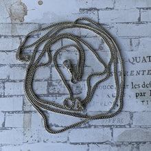 Cargar imagen en el visor de la galería, Victorian Silver 58” Long Guard Chain Necklace. Antique Curb Link Wheat Chain Sautoir Necklace. Sterling Silver Muff/Pocket Watch Chain