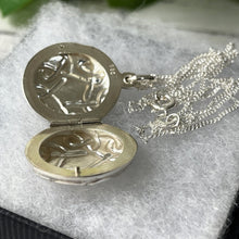 Cargar imagen en el visor de la galería, Vintage Sterling Silver Celtic Knot Locket Necklace. Infinity/Love Knot Round Silver Photo Locket, Curb Chain. Puffy Pendant Locket Necklace