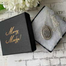 Cargar imagen en el visor de la galería, Victorian Silver Aesthetic Engraved Pansy Flower Pendant Necklace. Oval Sterling Silver Antique Pendant & Belcher Chain. Victorian Jewelry