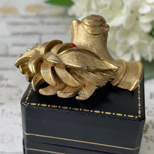 Load image into Gallery viewer, Vintage 1960s Crown Trifari Poodle Brooch. Gold Figural Poodle Head Brooch With Red Glass Crystal Eyes. Vintage Collectible Costume Jewelry