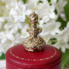 Cargar imagen en el visor de la galería, Georgian 9ct Gold Turquoise Intaglio Seal Fob Pendant. "UXL Scroll" Antique Blue Paste Tassie Seal. Georgian Floral Carved Gold Pendant Fob