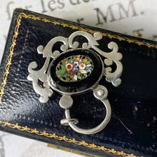 Cargar imagen en el visor de la galería, Antique Victorian Silver Micro Mosaic & Whitby Jet Padlock. Antique Sterling Silver Padlock Necklace Pendant. Victorian Bracelet Padlock