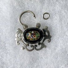 Cargar imagen en el visor de la galería, Antique Victorian Silver Micro Mosaic & Whitby Jet Padlock. Antique Sterling Silver Padlock Necklace Pendant. Victorian Bracelet Padlock