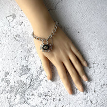 Cargar imagen en el visor de la galería, Antique Victorian Silver Micro Mosaic & Whitby Jet Padlock. Antique Sterling Silver Padlock Necklace Pendant. Victorian Bracelet Padlock