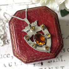 Cargar imagen en el visor de la galería, Antique Victorian Silver Crowned Heart Citrine Pendant. Antique Luckenbooth Pendant Necklace. Scottish Cairngorm Sterling Silver Pendant.