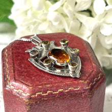 Cargar imagen en el visor de la galería, Antique Victorian Silver Crowned Heart Citrine Pendant. Antique Luckenbooth Pendant Necklace. Scottish Cairngorm Sterling Silver Pendant.