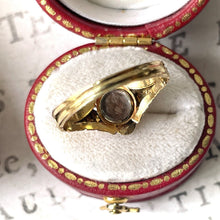 Cargar imagen en el visor de la galería, Antique Georgian 18ct Gold Ruby & Pearl "Forget Me Not" Locket Ring. Sentimental/Mourning Ring With Hair Compartment. Georgian Dress Ring.