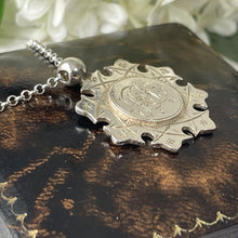 Load image into Gallery viewer, Antique Edwardian Silver Eight Point Cross Pendant Fob Necklace. Circa 1906 Sterling Silver Floral Engraved Fancy Maltese Cross Lady’s Fob