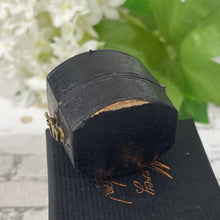 Lade das Bild in den Galerie-Viewer, Antique Blue Leather "Russells" Jewellers Ring Box. English Victorian Engagement Ring Box. Dark Blue/Black Kidskin Display/Staging Ring Box