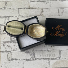 Lade das Bild in den Galerie-Viewer, Antique Blue Leather "Russells" Jewellers Ring Box. English Victorian Engagement Ring Box. Dark Blue/Black Kidskin Display/Staging Ring Box
