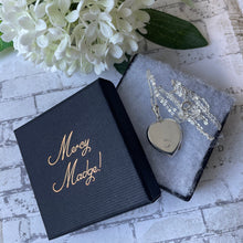 Lade das Bild in den Galerie-Viewer, Vintage Sterling Silver Guilloche Engraved Heart Locket Necklace. Art Deco Revival 2-Photo Love Heart Locket On Sterling Silver Trace Chain