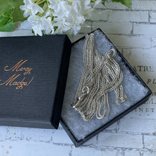 Cargar imagen en el visor de la galería, Victorian Silver 58” Long Guard Chain Necklace. Antique Curb Link Wheat Chain Sautoir Necklace. Sterling Silver Muff/Pocket Watch Chain