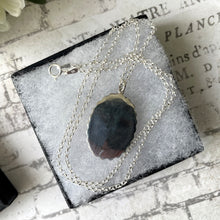 Cargar imagen en el visor de la galería, Victorian Silver Aesthetic Engraved Pansy Flower Pendant Necklace. Oval Sterling Silver Antique Pendant & Belcher Chain. Victorian Jewelry