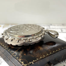 Cargar imagen en el visor de la galería, Victorian Aesthetic Engraved English Silver Locket Hallmarked 1881. Huge Antique Sterling Silver Love Bird & Asian Scene Locket Pendant