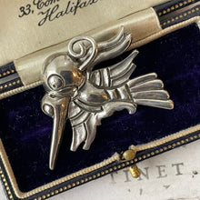 Cargar imagen en el visor de la galería, Vintage William Spratling 980 Silver Hummingbird Brooch. 1930s Retro Figural Fantasy Bird Lapel Pin. Designer Silver Jewelry, Taxco Mexico