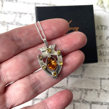 Cargar imagen en el visor de la galería, Antique Victorian Silver Crowned Heart Citrine Pendant. Antique Luckenbooth Pendant Necklace. Scottish Cairngorm Sterling Silver Pendant.