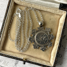 Load image into Gallery viewer, Antique Edwardian Silver Eight Point Cross Pendant Fob Necklace. Circa 1906 Sterling Silver Floral Engraved Fancy Maltese Cross Lady’s Fob