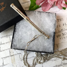 Cargar imagen en el visor de la galería, Antique Sterling Silver & Amethyst Propelling Pencil. Victorian Floral Engraved Full Sized Silver Mechanical Pencil Chatelaine Pendant