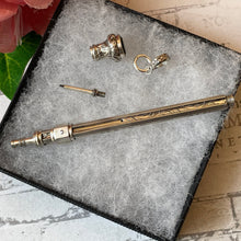 Cargar imagen en el visor de la galería, Antique Sterling Silver & Amethyst Propelling Pencil. Victorian Floral Engraved Full Sized Silver Mechanical Pencil Chatelaine Pendant