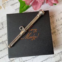 Cargar imagen en el visor de la galería, Antique Sterling Silver & Amethyst Propelling Pencil. Victorian Floral Engraved Full Sized Silver Mechanical Pencil Chatelaine Pendant