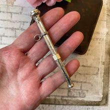 Cargar imagen en el visor de la galería, Antique Sterling Silver & Amethyst Propelling Pencil. Victorian Floral Engraved Full Sized Silver Mechanical Pencil Chatelaine Pendant