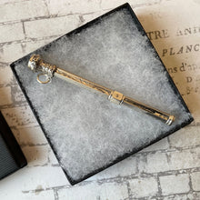 Cargar imagen en el visor de la galería, Antique Sterling Silver & Amethyst Propelling Pencil. Victorian Floral Engraved Full Sized Silver Mechanical Pencil Chatelaine Pendant