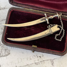 Cargar imagen en el visor de la galería, Victorian Silver Miniature Sword & Scabbard Toothpick. Antique Sterling Silver Novelty Toothpick. Victorian Silver Chatelaine Pendant