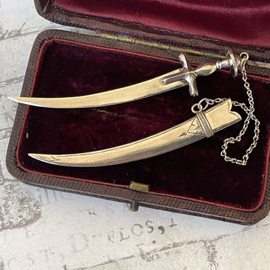 Victorian Silver Miniature Sword & Scabbard Toothpick. Antique Sterling Silver Novelty Toothpick. Victorian Silver Chatelaine Pendant