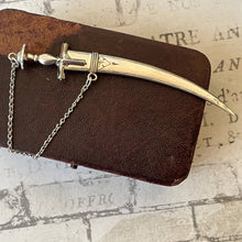 Cargar imagen en el visor de la galería, Victorian Silver Miniature Sword & Scabbard Toothpick. Antique Sterling Silver Novelty Toothpick. Victorian Silver Chatelaine Pendant